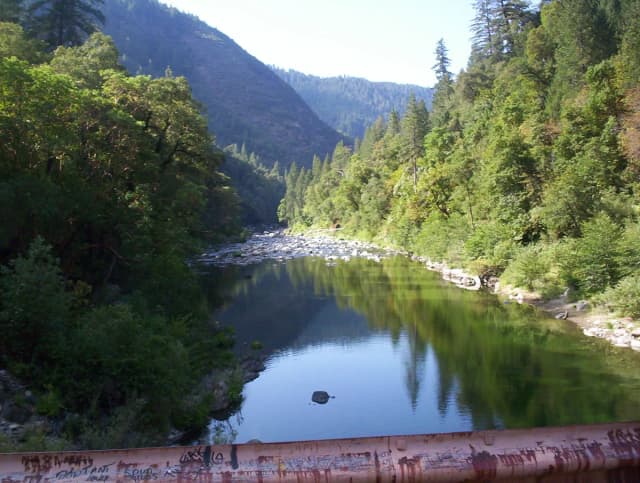 The Feather River flowing through a forested canyon near Oroville, California