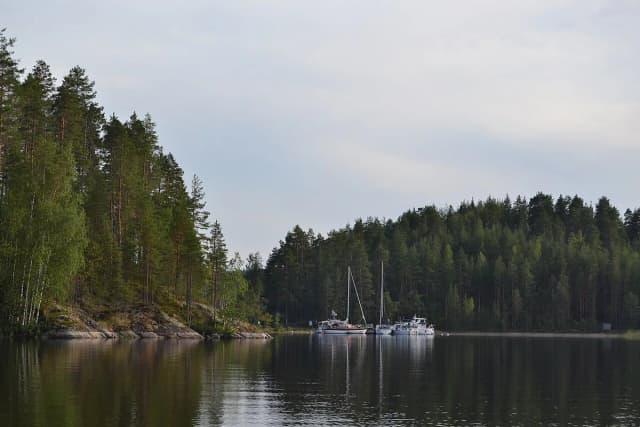 Moored sailboats on the Pihlajavesi arm of Lake Saimaa near Savonlinna
