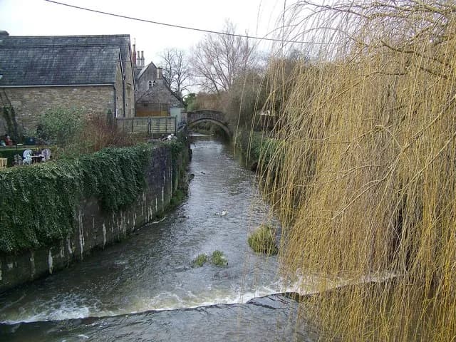 The River Brue flowing through Bruton, Somerset