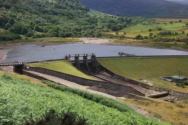 Llyn Coedty reservoir seen from the track running towards Moel Eilio, near Dolgarrog