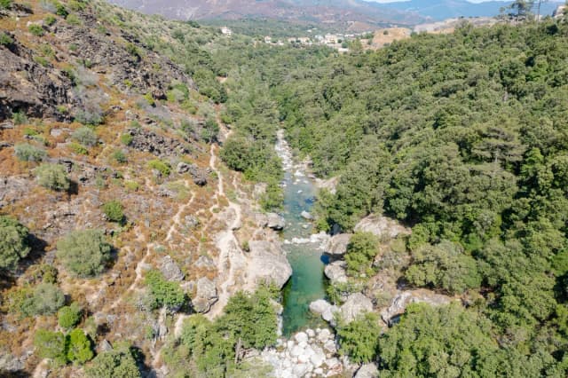 Tavignano (Tavignanu) — Aerial view of natural pools in Tavignano Valley, Corsica, France