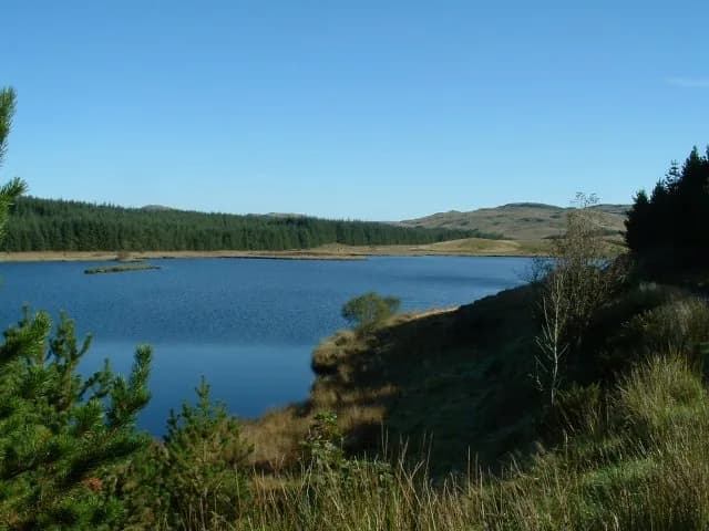 Llyn Syfydrin, a still moorland lake on the Pumlumon upland plateau in mid Wales.