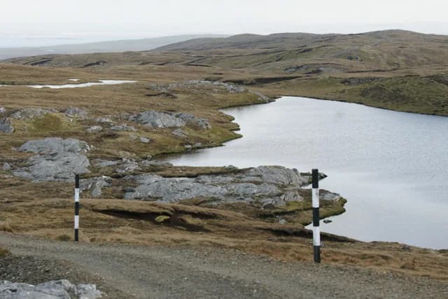 View across Longa Water, a small moorland loch on Valla Field near Westing, Unst, Shetland.