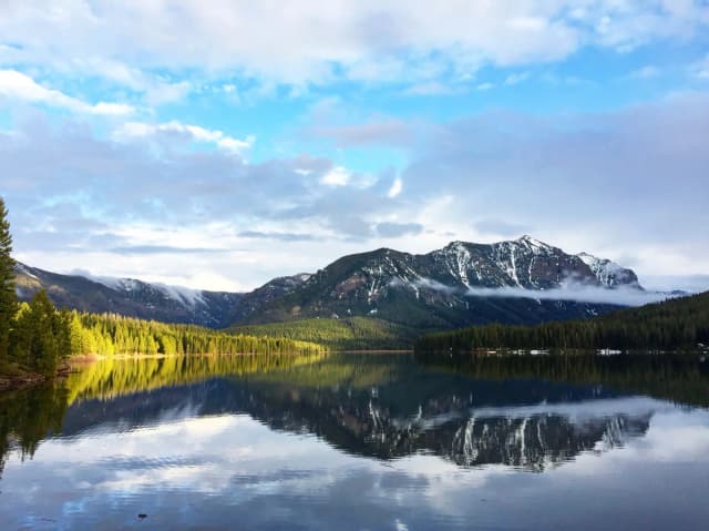 Hyalite Reservoir with mountain reflections near Bozeman, Montana