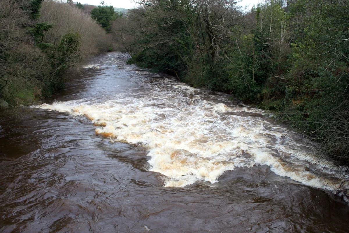 The Aughrim River flowing through the countryside of County Wicklow, Ireland