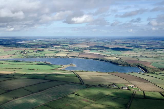 Eyebrook Reservoir aerial image - straddling Leicestershire & Rutland