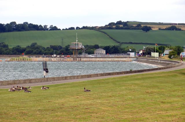 Farmoor Reservoir water surface viewed across the open reservoir, Oxfordshire.