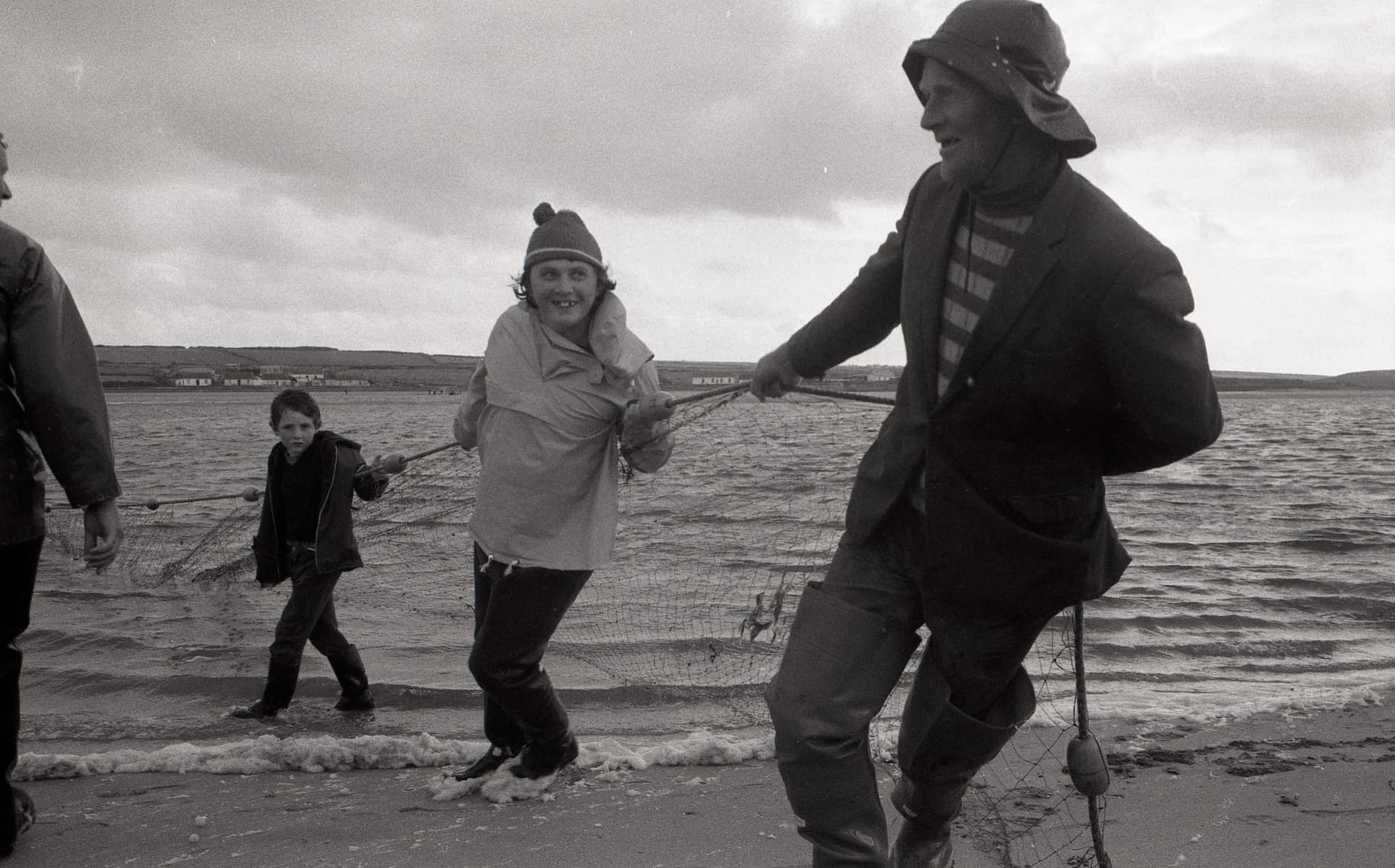 A beach seine net worked for salmon on the River Feale, County Kerry, 1975.