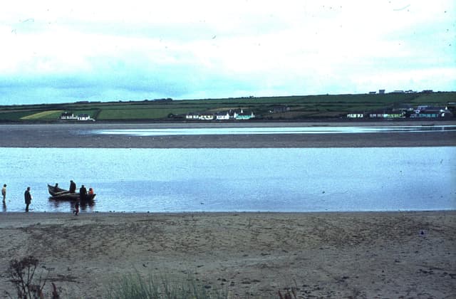 Traditional beach seine net fishing for salmon on the River Feale, County Kerry, 1975.