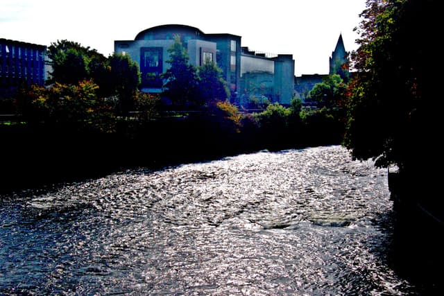 The River Corrib looking downstream from Salmon Weir Bridge, Galway.