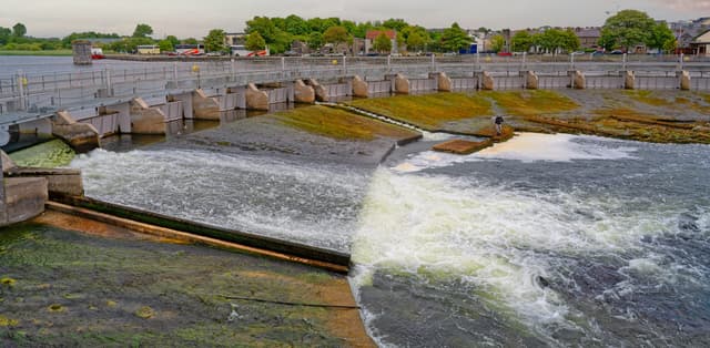 Panoramic view of the Galway Salmon Weir and the River Corrib pool.