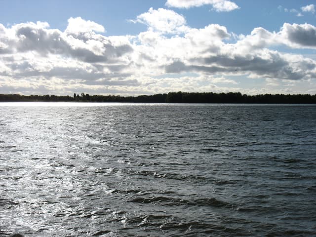 Open water view across Grafham Water reservoir in Cambridgeshire.