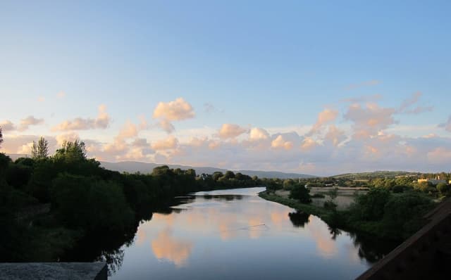 The River Laune viewed downstream from the railway viaduct at Killorglin.