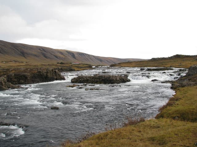 A waterfall on the Laxá í Kjós river in the Kjós district, Iceland.