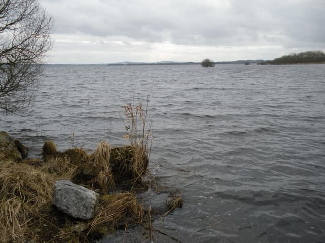 Broad view of Lough Sheelin seen from Sailors Garden, County Cavan, the open lough to the far shore.