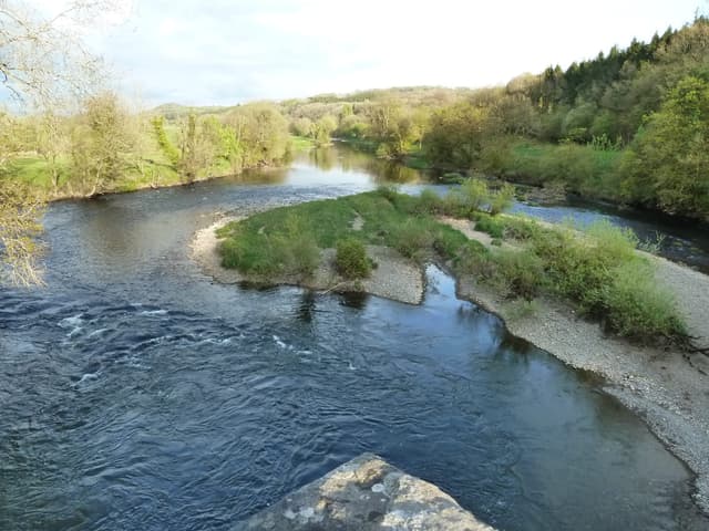 The River Towy at Llandilo-yr-ynys near Nantgaredig, a wide shallow reach in Carmarthenshire.