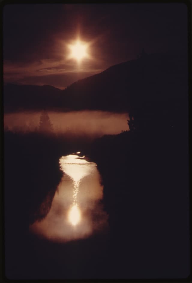 The Nitinat River flowing through timberland on Vancouver Island, British Columbia. Near Port Alberni, British Columbia, Canada. From the Environmental Protection Agencys Project DOCUMERICA collection, "In Praise of Forests". For additional images see Fiche #s 209, 210, 211, 212, and 213. ENTHEOS. September, 1974.