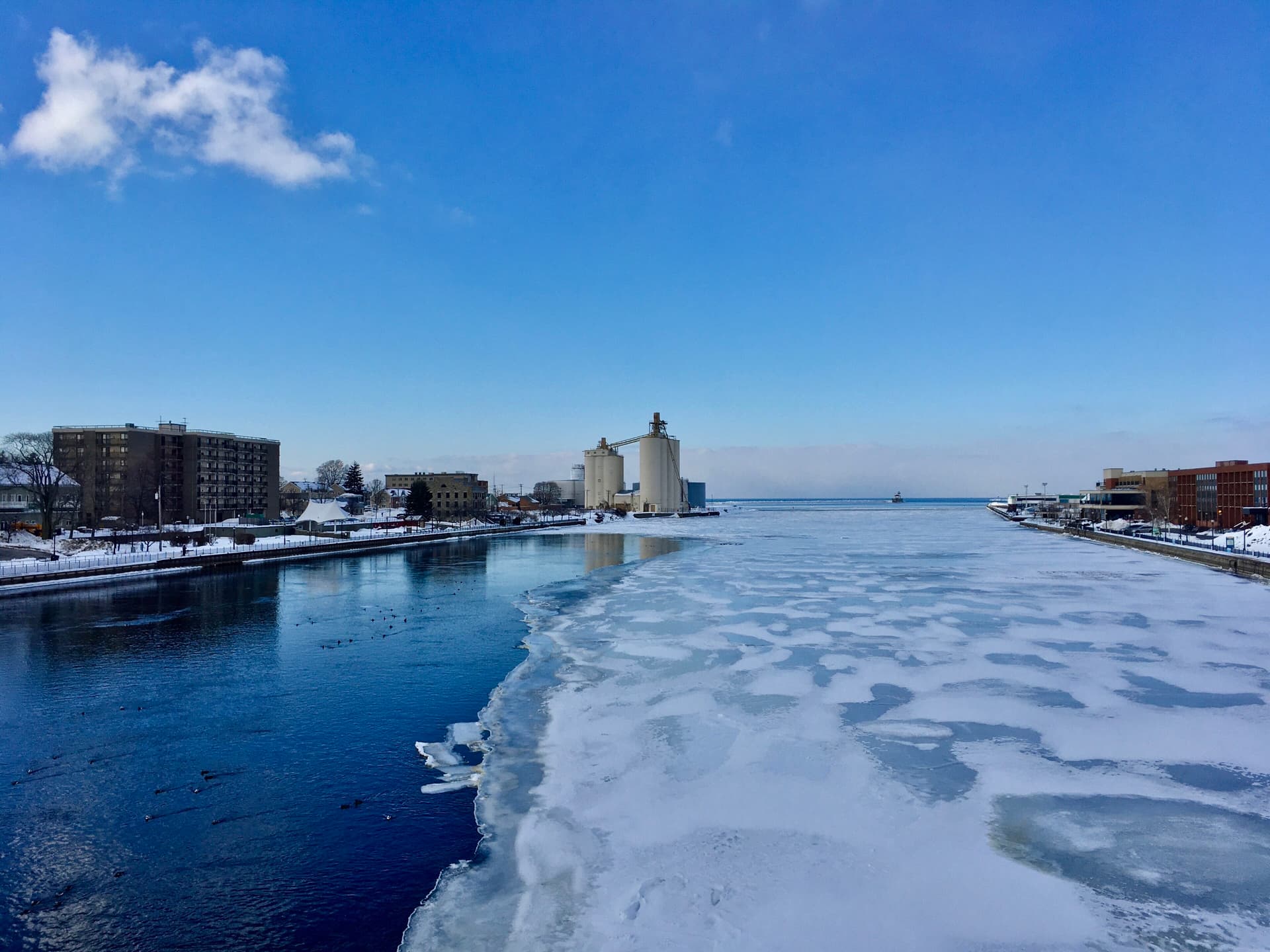 From the Oswego River Bridge looking toward Lake Ontario, Oswego, New York - 20210221