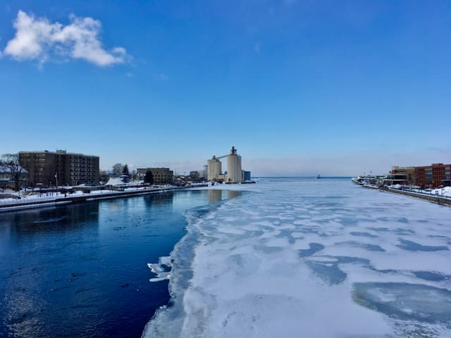 From the Oswego River Bridge looking toward Lake Ontario, Oswego, New York - 20210221