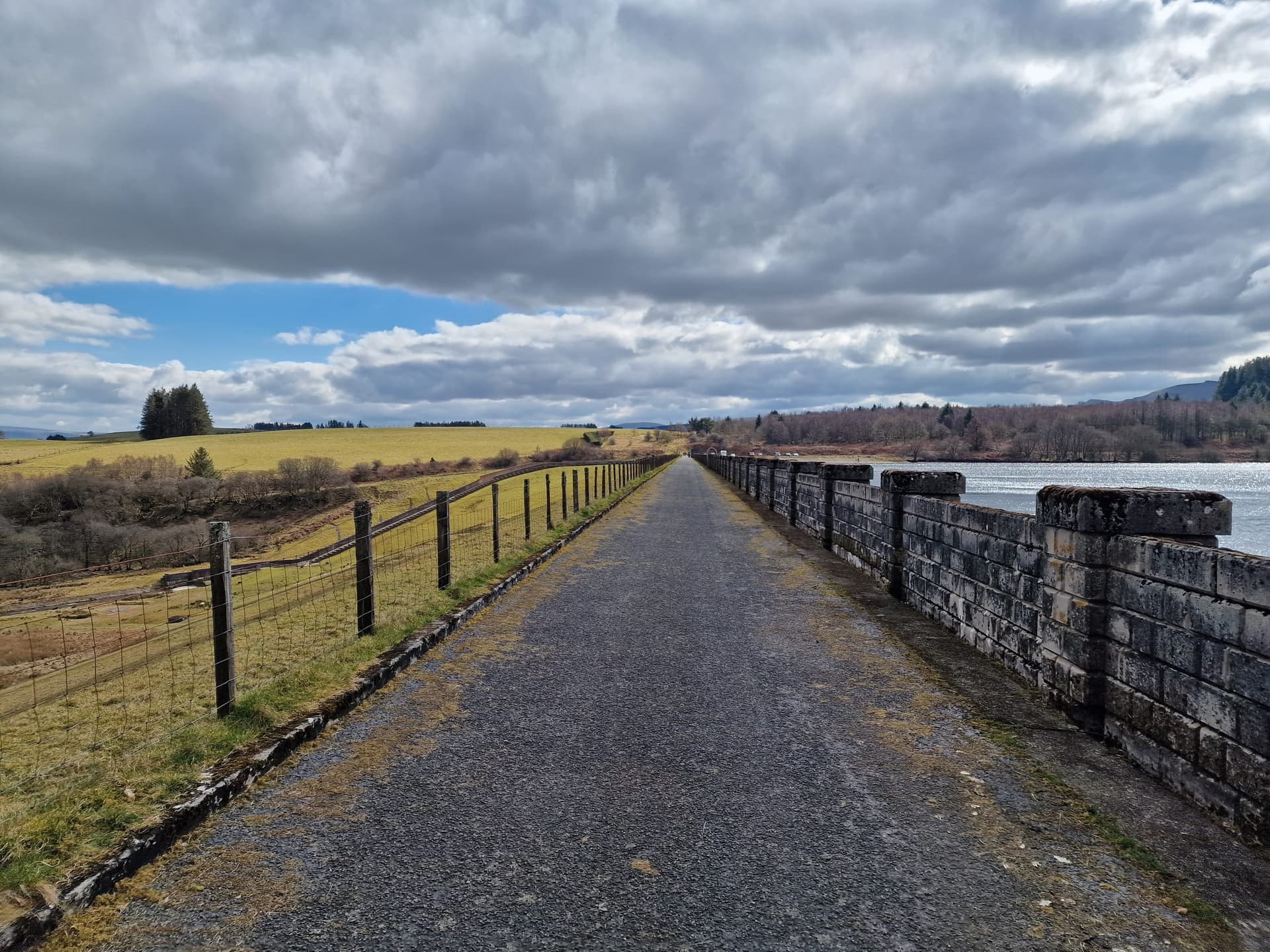 Usk Reservoir in Myddfai, Carmarthenshire, showing the open water body and surrounding landscape.