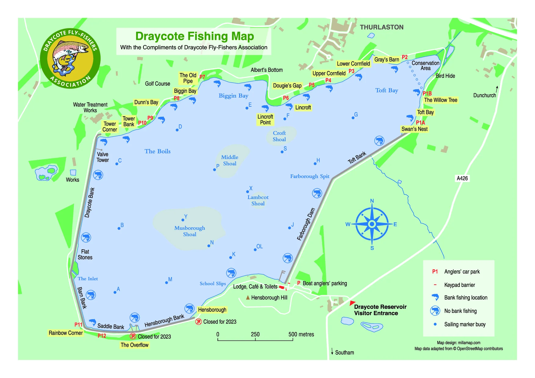 Draycote Water Fishing Map